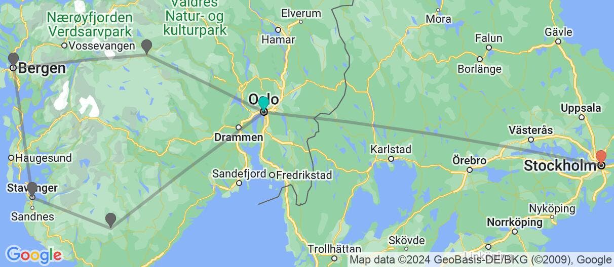 Map of Nordic Fjords & Stockholm's Canals